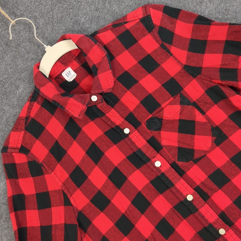 GAP Mens Buffalo Plaid Button Down Shirt Red Black Long Sleeve Medium
